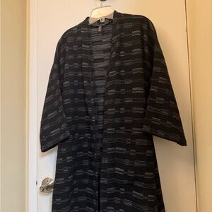 Eileen Fisher Black and White Textured Long Jacket  L/XL